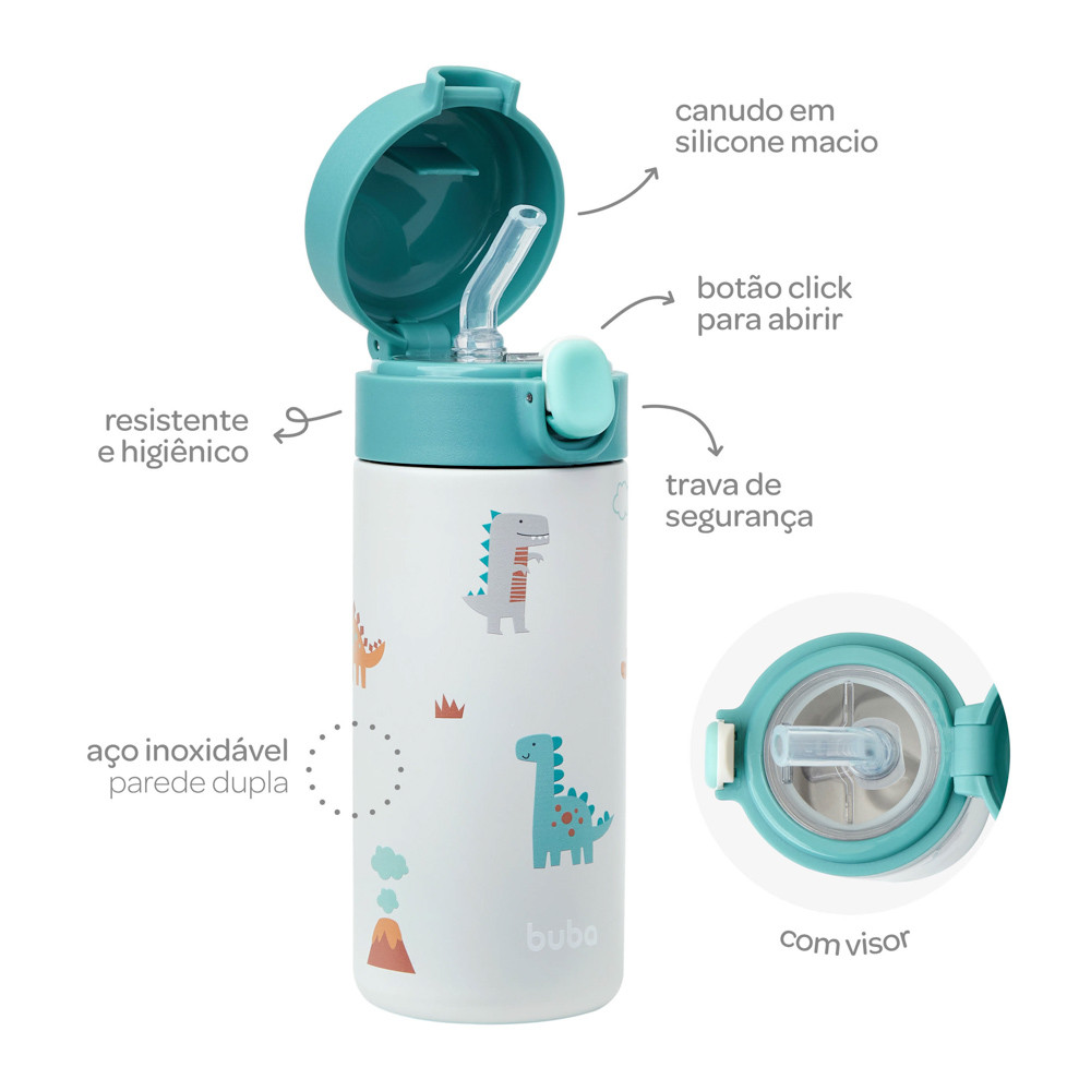 Copo Termico Parede Dupla Com Alça Magic Dino Buba Garrafinha Termica 320ml em Oferta na Shopee