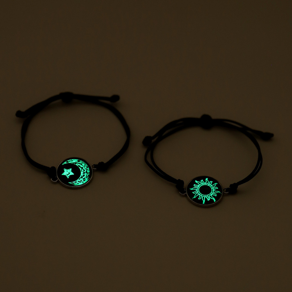 2 pçs/Set romântico luminoso sol lua casal pulseira de vidro lua charme pulseira amizade jóias presente do dia dos namor