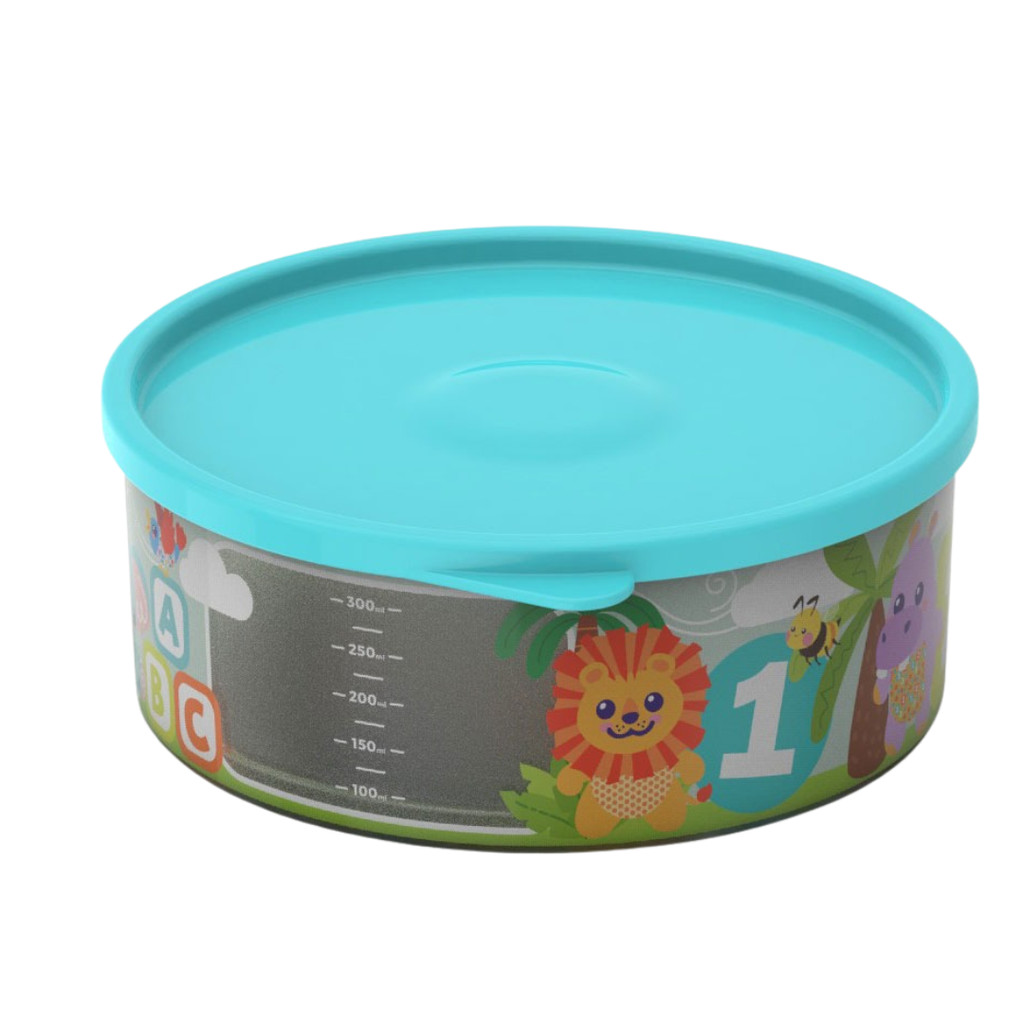 Pote Organizador Redondo Baby Animais 370 ML Lancheira Medidor Infantil Alimentos Bebê Verde