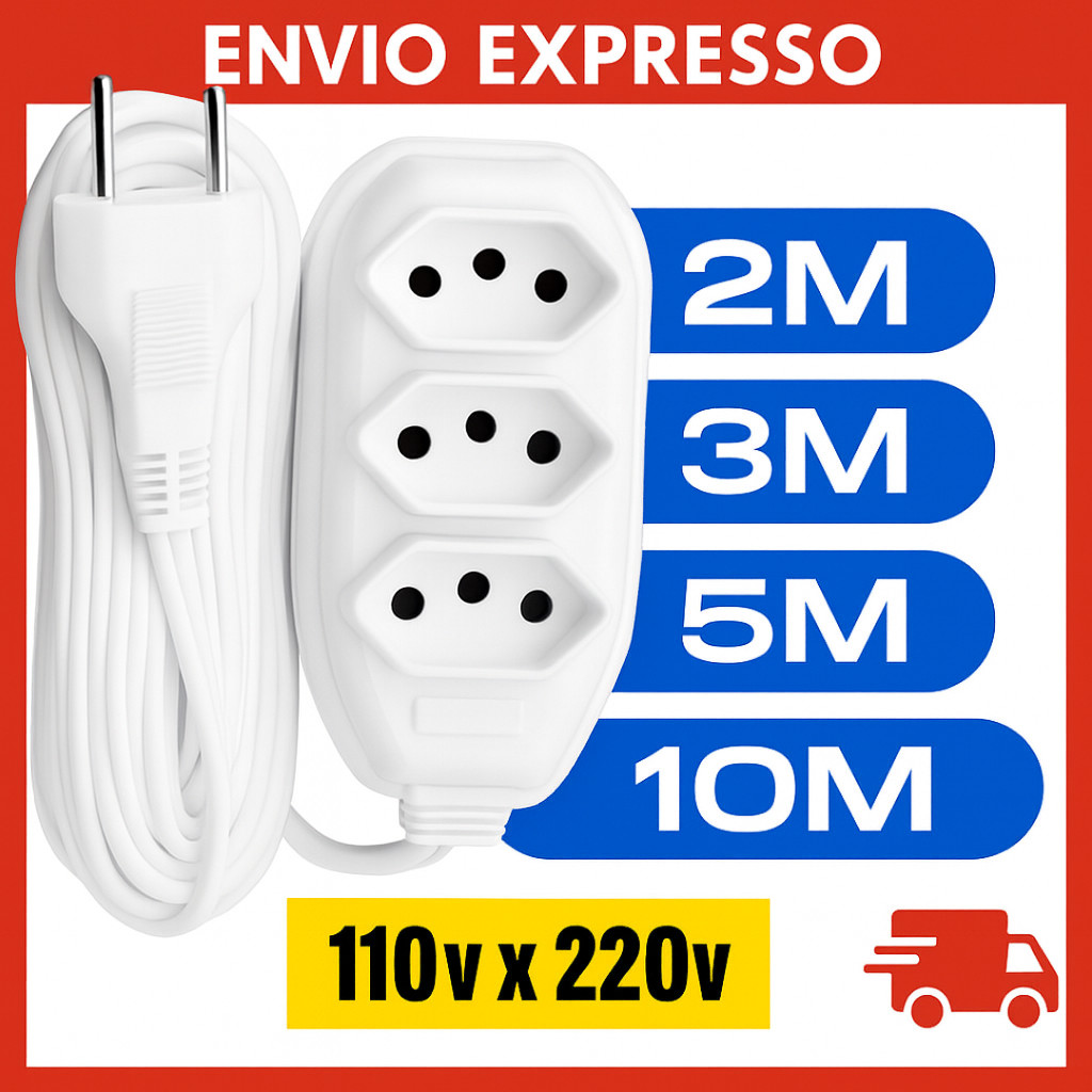 Extensão Elétrica 10,5,3 e 2 METROS BRANCA 110/220 3 Tomadas Bivolt Tripolar em Oferta na Shopee