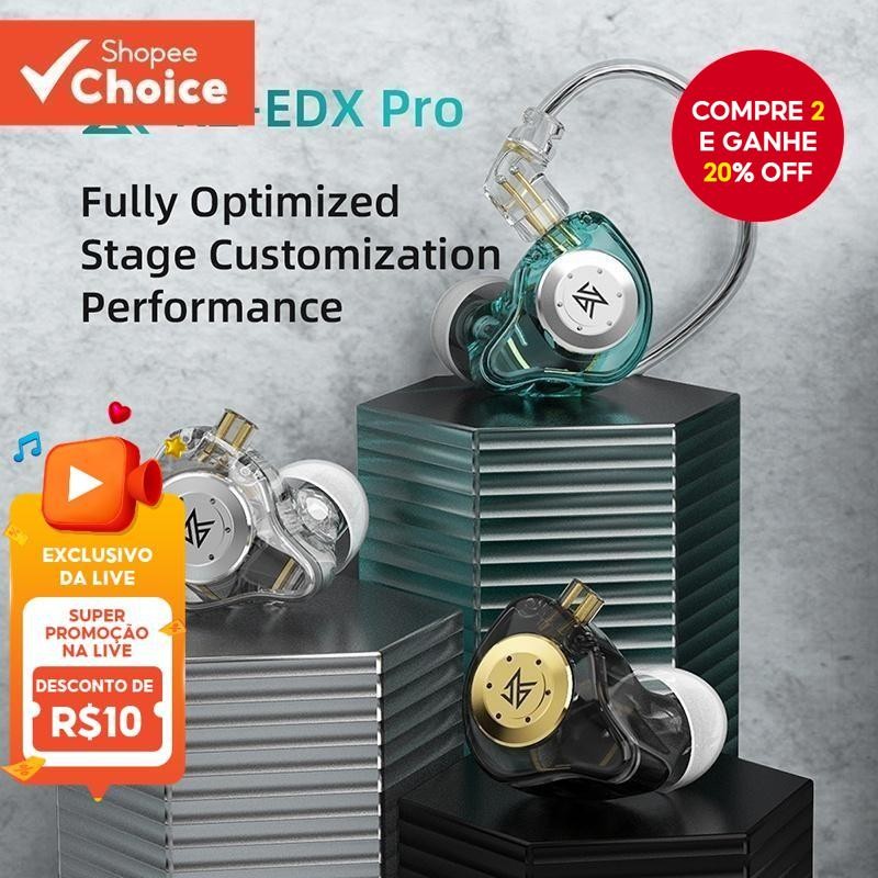 KZ EDX PRO Fones De Ouvido Dinâmicos HIFI Bass Intra-Auriculares Esportivos Com Cancelamento De Ruído Compatível Vários 