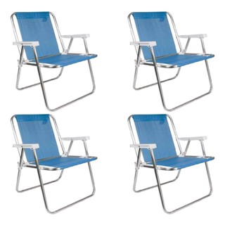 Cadeiras de Praia Alta Alumínio Azul Sannet Kit 4 Peças Leves e Dobráveis Resistente em Oferta na Shopee