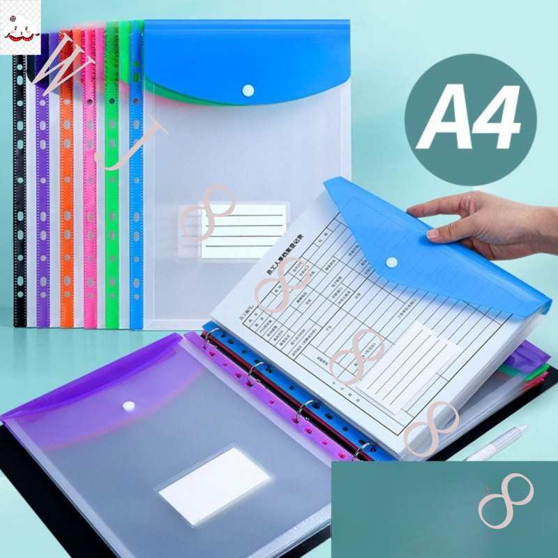 WATTLE 6 Peças De Bolso Para Fichário , Pastas De Pasta A4 De Plástico , Envelopes , 6 Cores , Bolsos Perfurados , Escri em Oferta na Shopee
