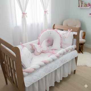 Kit Berço Americano + ninho + amamentação BABADO E AMARRIS personalizado com Nome bordado Meninas LINHA LUXO JARDIM em Oferta na Shopee