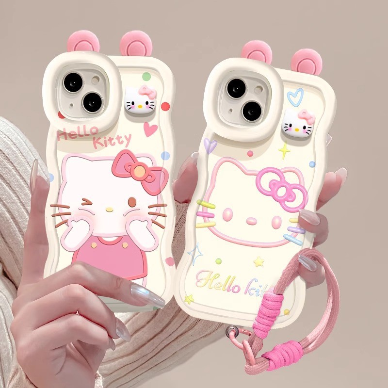 17 17Pro 17ProMax Air Boneca HelloKitty orelhas 3D fofas com capa de cordão,iPhone 11 16 15 14 13 12 Pro Max Plus