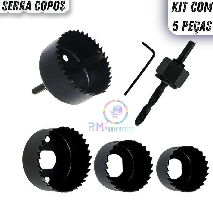 Jogo De Serra Copo 5 peças P/ Madeira Pvc Gesso C/suporte Drywall marceneiro