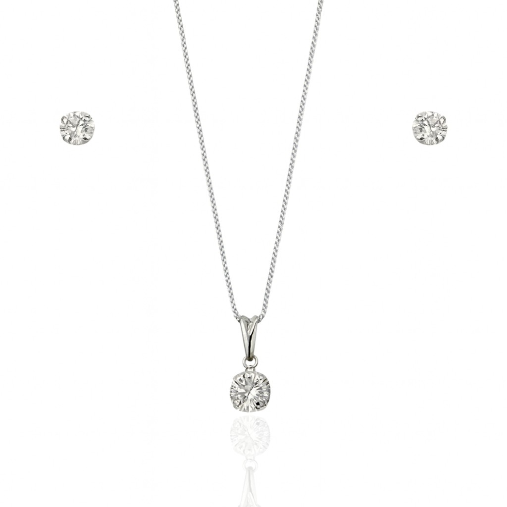 Kit Colar Feminino Corrente E Brinco Ponto De Luz Banhado Prata 925