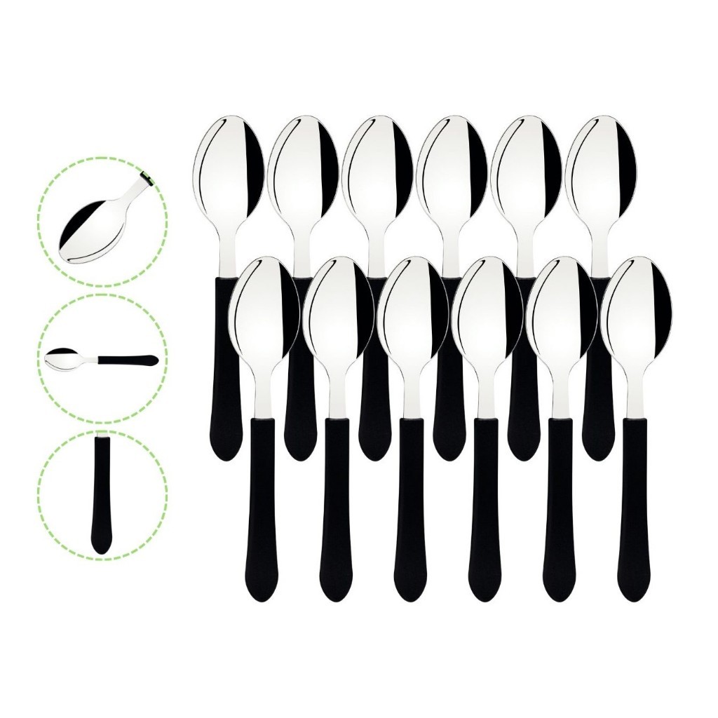 Kit 6, 9, 12 ou 24 Colheres De Mesa Leme Tramontina Aço Inox E Cabo Preto