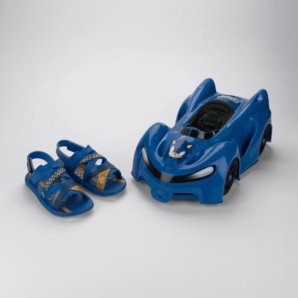 Sandália Infantil com Ajuste e Carro de corrida Azul Sonic Fast Car Grendene Kids 23294
