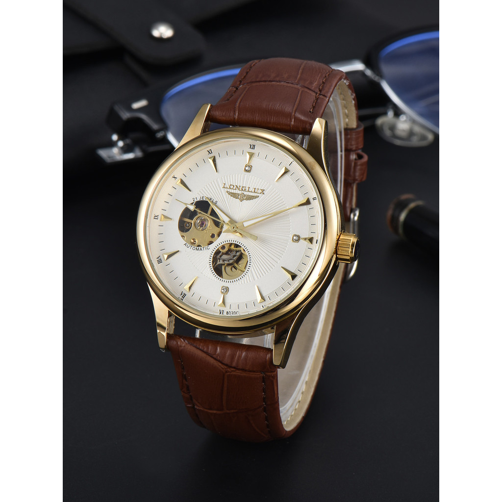 Relógio Automático Elegante Esqueleto À Prova Dwaterproof Água Relógios Mecânicos Couro Simples rome Masculino Presente