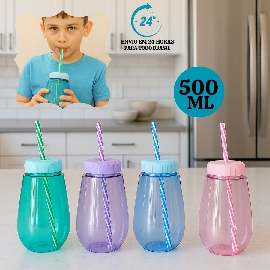 Copo Transparente Com Tampa E Canudo Twister Cristal Adesivo Animado Fofo Criativo 500ml