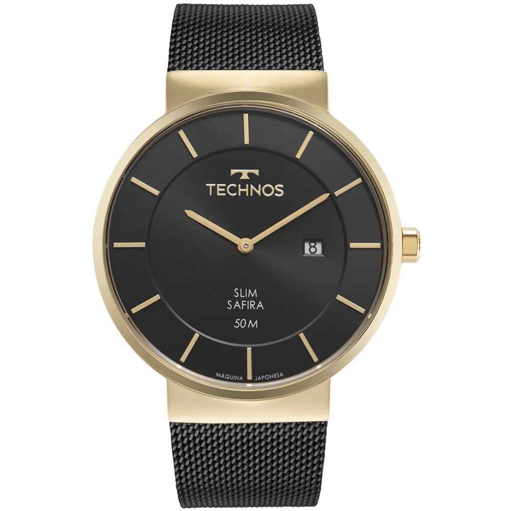 RELÓGIO TECHNOS MASCULINO SLIM PRETO DOURADO GM17AB/1P