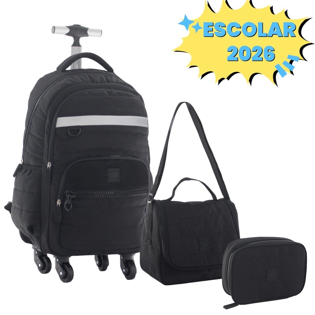 Kit Mochila Escolar Juvenil Masculino 4 Rodas 360° Desenho do Tecido Matelassê Com Lancheira Térmica e Estojo Box em Oferta na Shopee