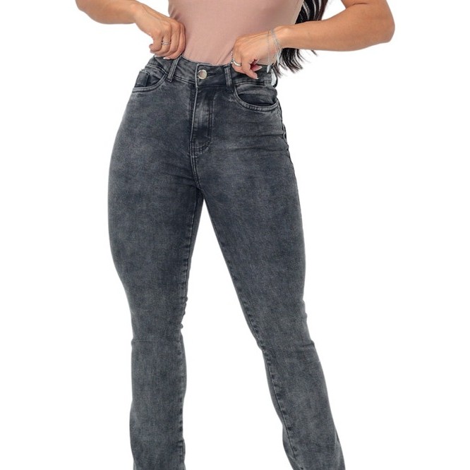 Calça Flare Jeans Feminina Boca Sino Larga Com Lycra Skinny Modeladora Cintura Alta