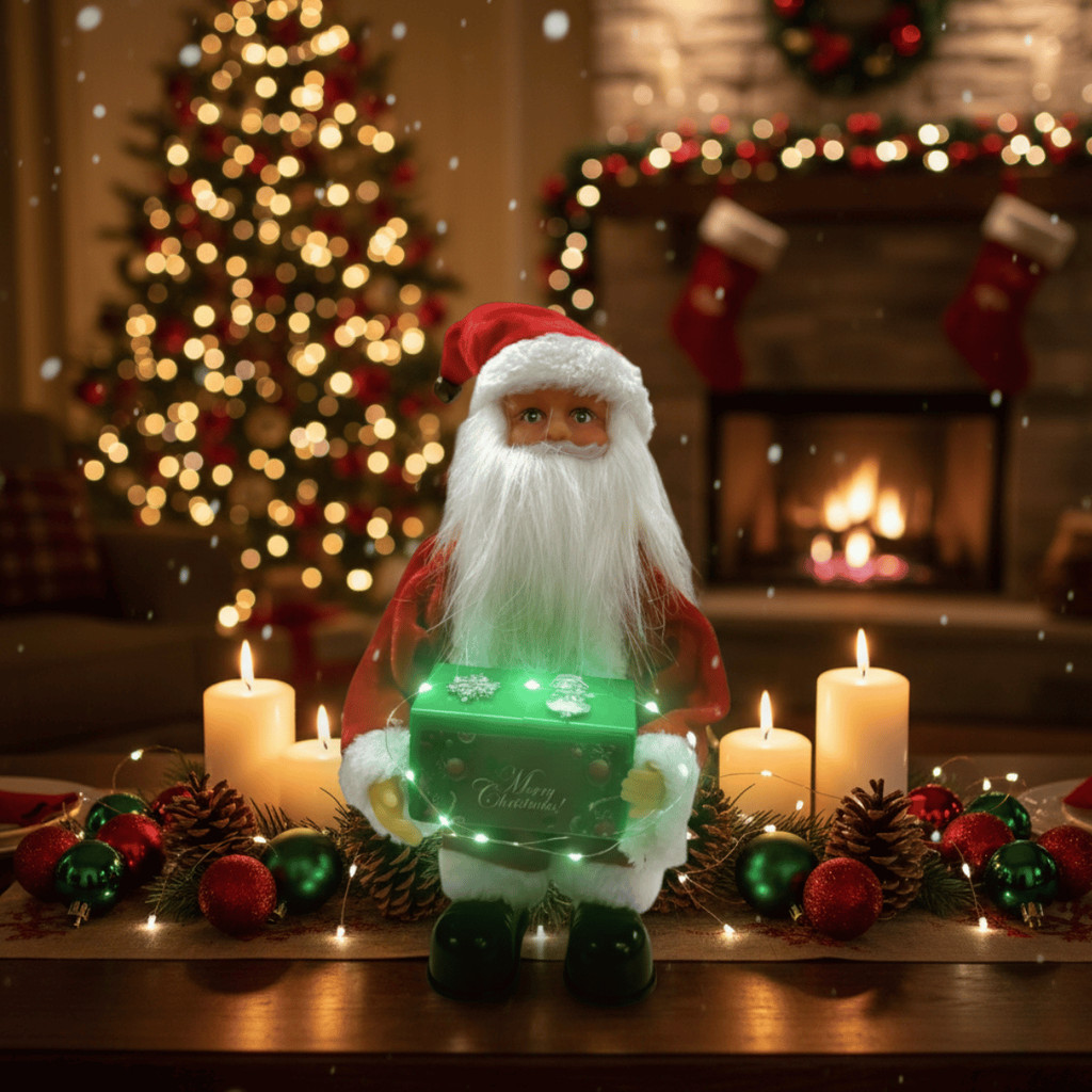 Papai Noel Musical a Pilha 3xAA - Wincy / Enfeite Natalino / Boneco com Luz Som / Decoração Casa