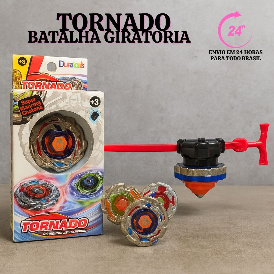 Pião Metálico Com Lançador Beyblade Tornado Brinquedo Infantil