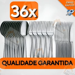 Jogo de Talheres 36/18 peças Aço Inox Facas Garfos e Colheres de Mesa Jantar