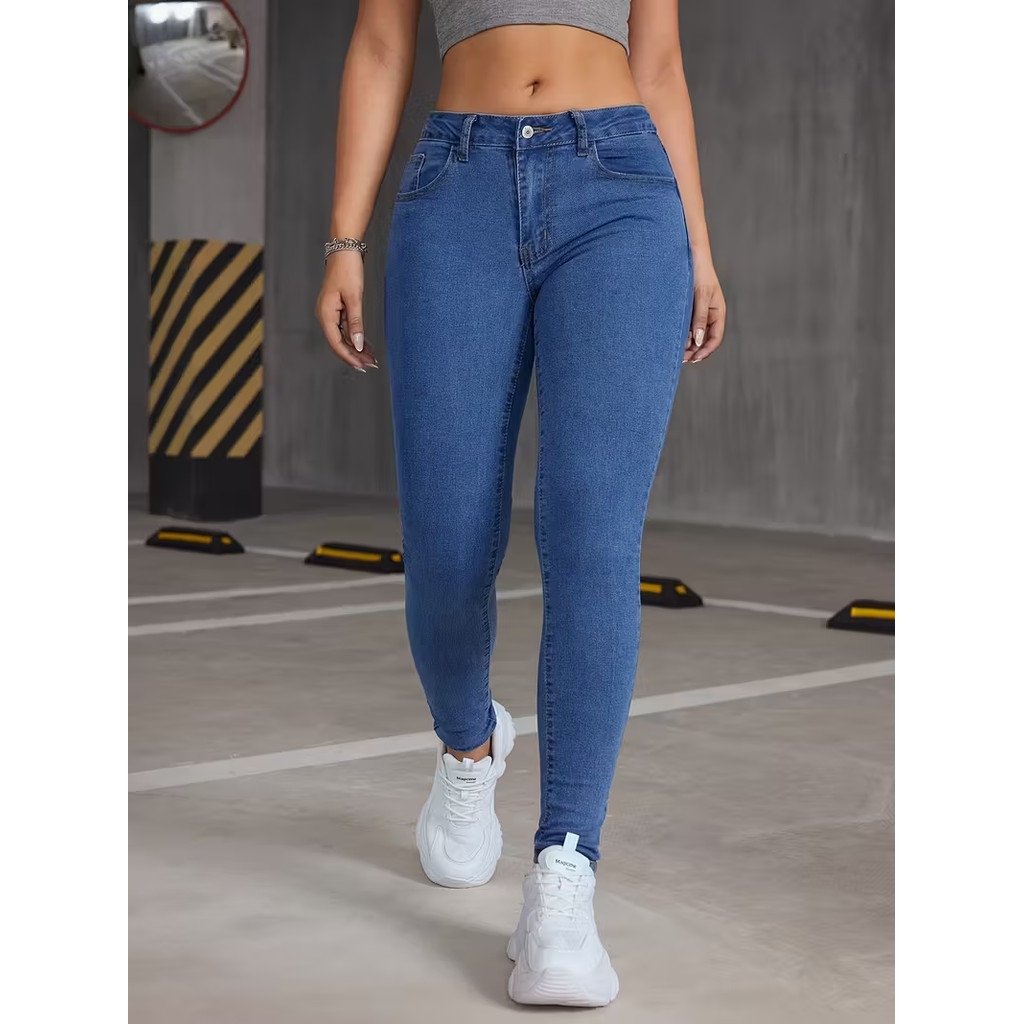 Calça jeans skinny feminina casual cintura alta em Oferta na Shopee