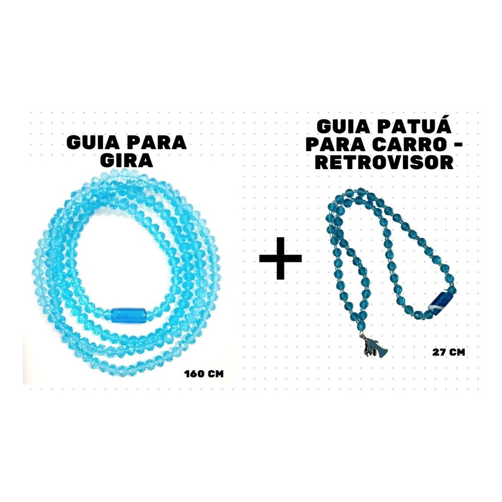 Kit Guia Iemanjá + Patuá Proteção Carro Cristal 8mm   Azul-celeste