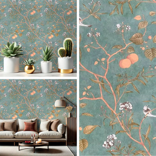 Papel de parede Autoadesivo Ramos Com Flores Magnólia Fundo Verde em Oferta na Shopee