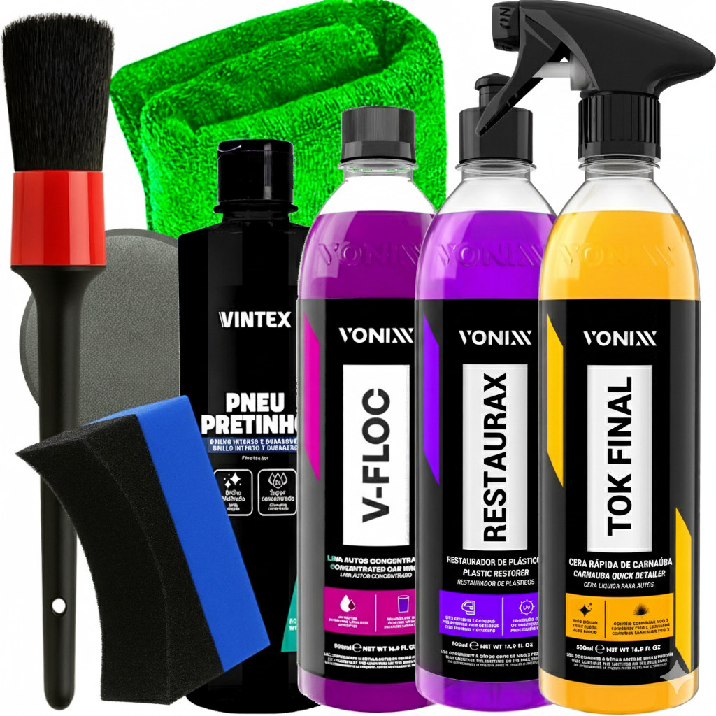 Kit Shampoo V-Floc Cera Tok Final Pneu Pretinho Restaurax Vonixx