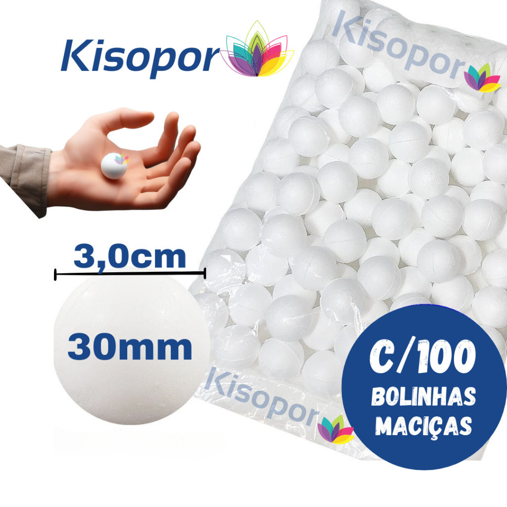 Bola de isopor 30mm maciças com 100 bolinhas (3,0cm)