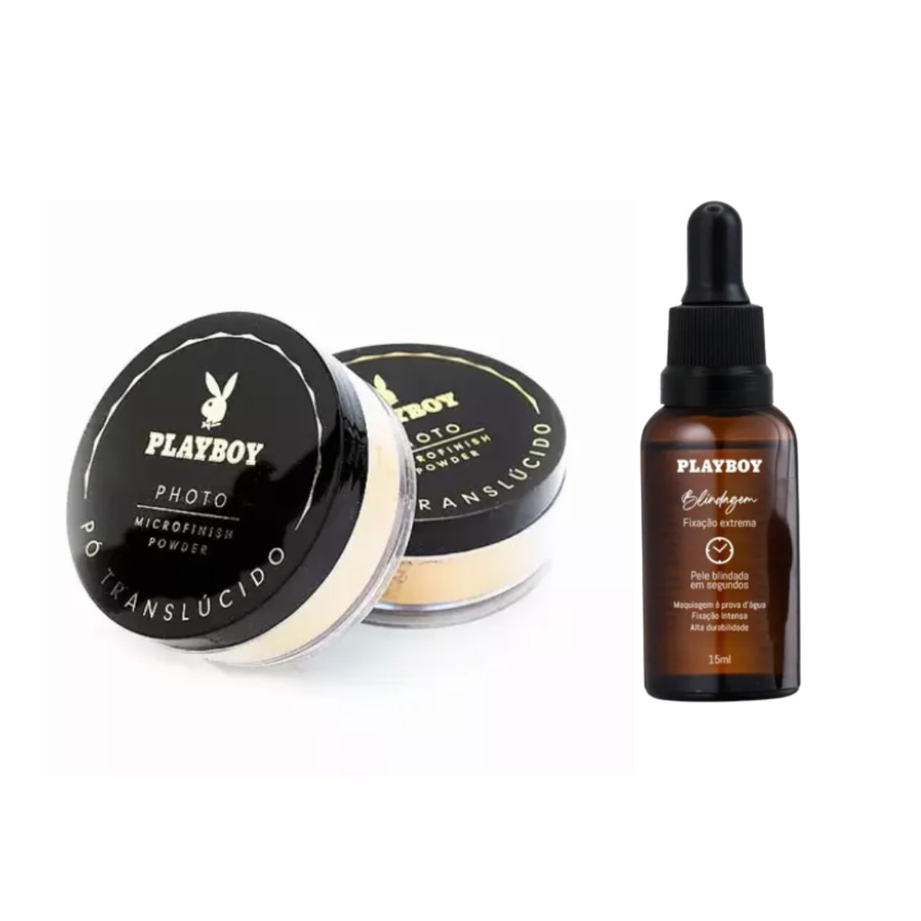 Kit Pó Translucido Photo Microfinish Powder Playboy + Blindagem De Maquiagem 3em1 Playboy 15ml
