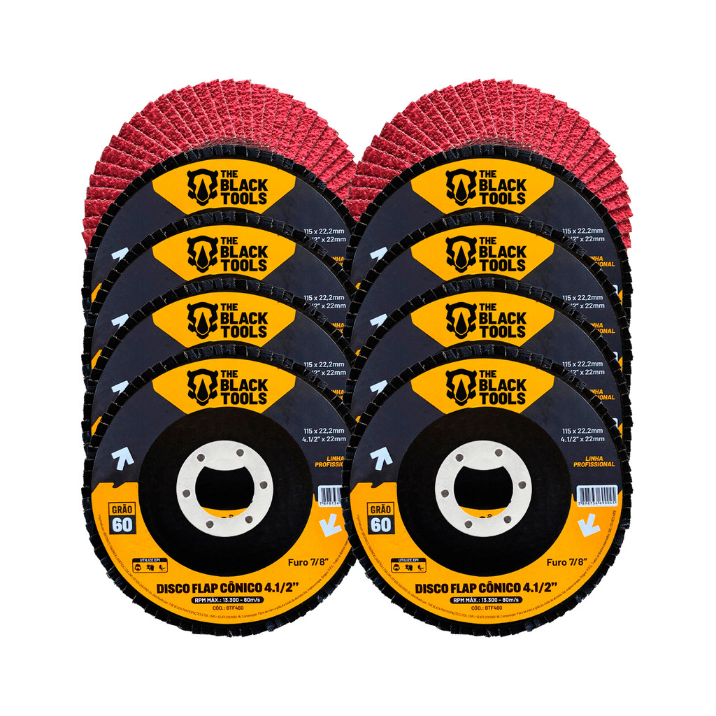 Disco Lixa Flap Grão 60 Kit 10 Peças 4.1/2 Pol 115mm Btf460 The Black Tools em Oferta na Shopee