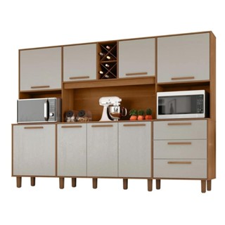 Armário De Cozinha Completa Com Adega 8 Portas 3 Gavetas Apollo Madeirado / Areia Zanzini em Oferta na Shopee