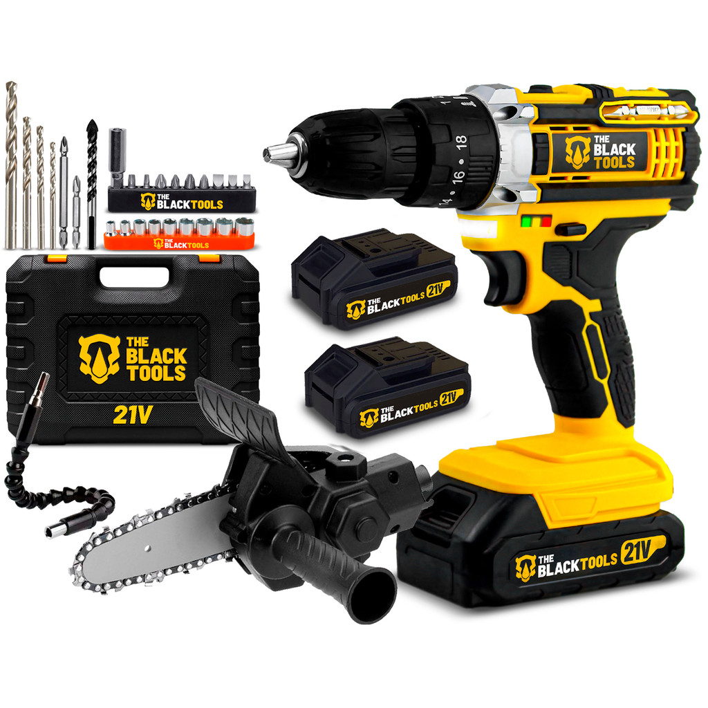 Parafusadeira Furadeira Impacto Profissional 21v Tb-21px 2 Bat Adaptador Motosserra The Black Tools