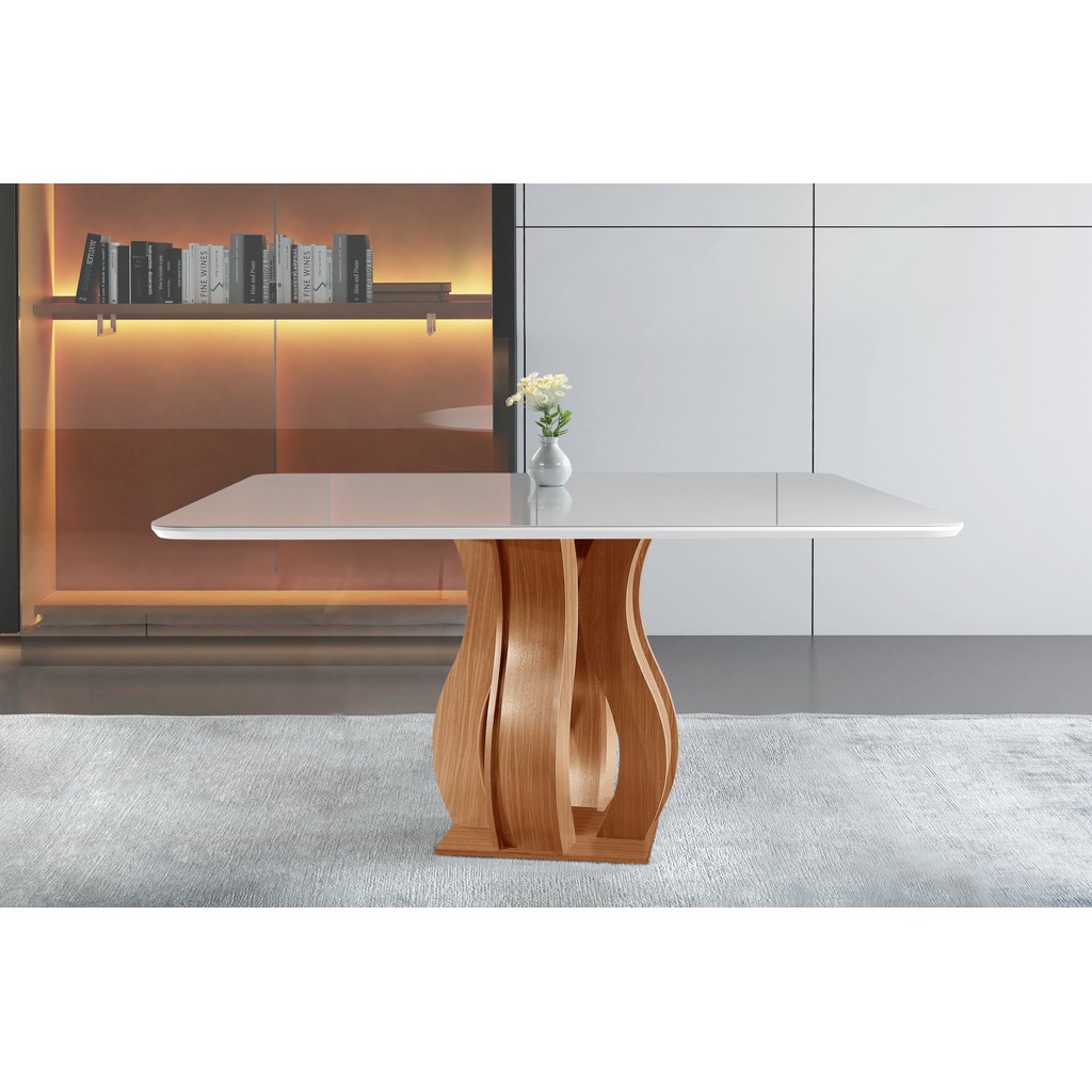 Mesa 8 Lugares Tampo Vidro/MDF Sala de Jantar 135x135cm Nuance Yescasa 8 em Oferta na Shopee