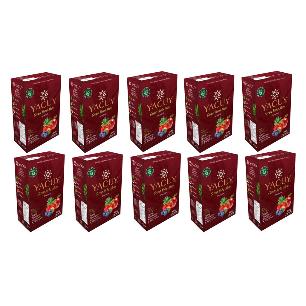 Kit 10 Erva Mate Pura Folha Frutas Vermelhas Yacuy Vácuo 500g