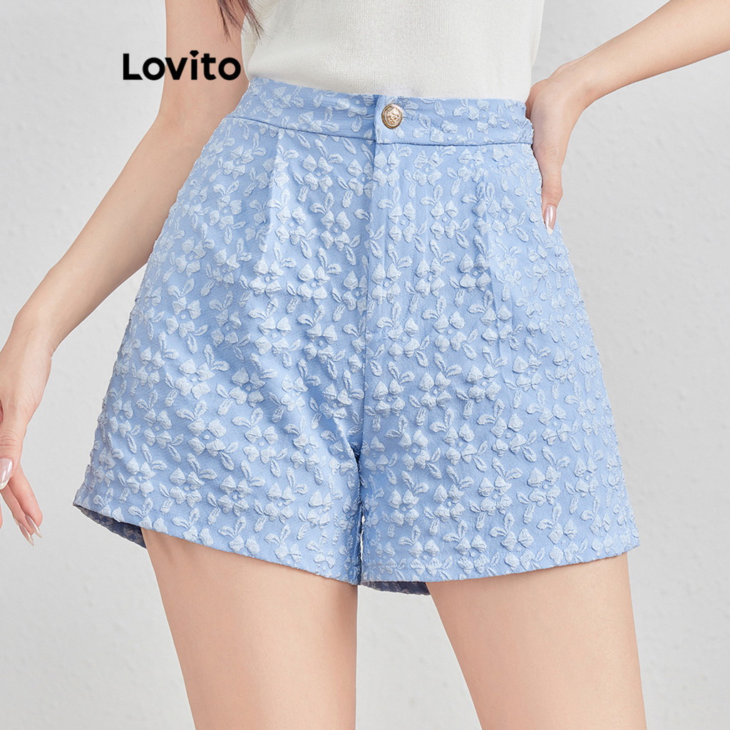 Detalhes do Lovito Shorts Femininos Curtos Jacquard Verão Para Senhoras L121MD237