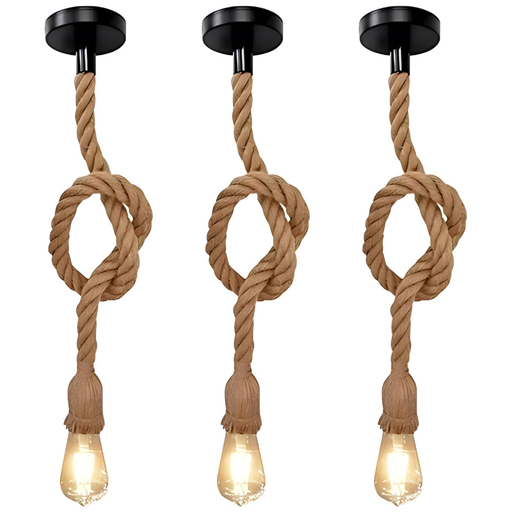 Kit 3 Pendente Corda 1M Retro Vintage Rústico Sisal E27 Para Decoração 1 Metro