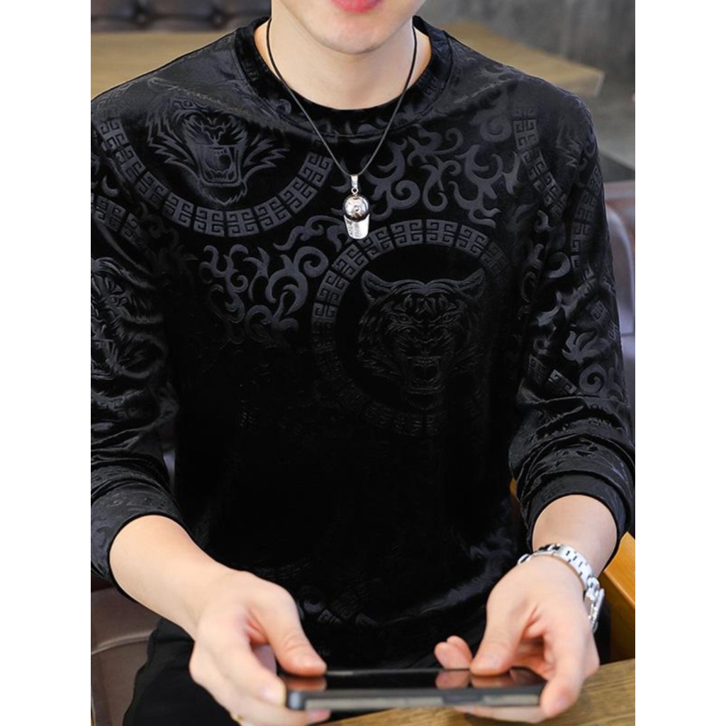 Bens europeus moletom masculino High-End luz luxo ouro veludo camisa de fundo masculino outono inverno na moda bonito Ja