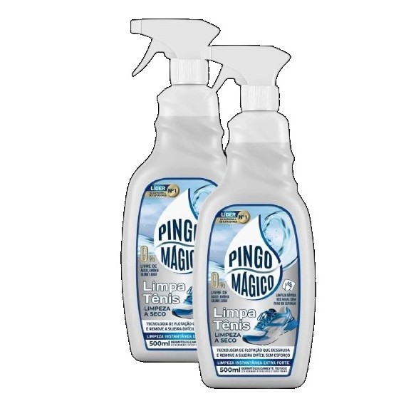 kit 2 Pingo Mágico Limpa Tênis e Calçados Limpeza a Seco Instantânea 500ML