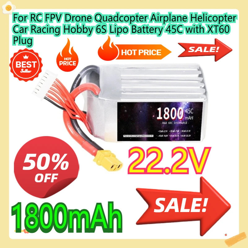 Para RC FPV Drone Quadcopter Avião Helicóptero Carro De Corrida Hobby 6S Lipo Bateria 45C Com 22.2V 1800mAh