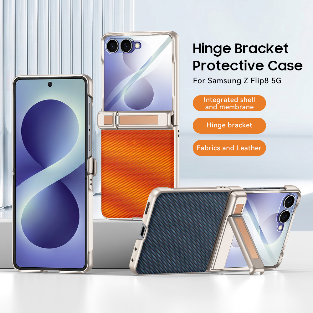 Capa De Telefone Para Samsung Galaxy Z Flip8 Flip 8 ZFlip 8 5G Suporte De Dobradiça De Couro Com Filme Espelhado Dobráve