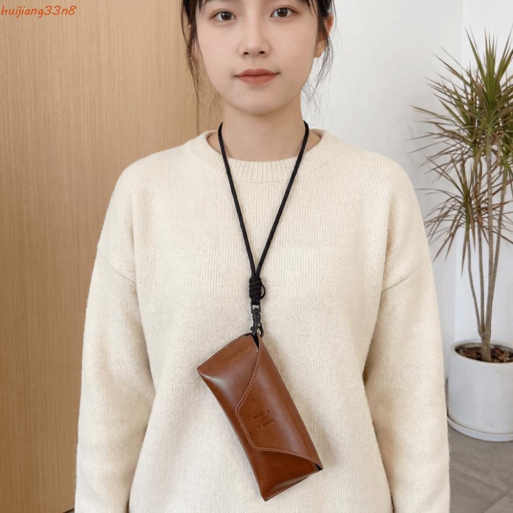 HUIJIANG Bolsa De Óculos De Couro PU , Sol Pendurada No Pescoço Armazenamento , Capa Protetora
