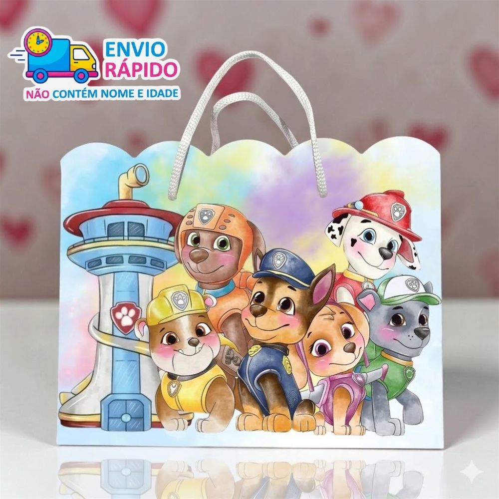 Kit Sacolinha Personalizada Patrulha canina (20x15x7cm) Lembrancinhas de Aniversário - PEGUE E MONTE