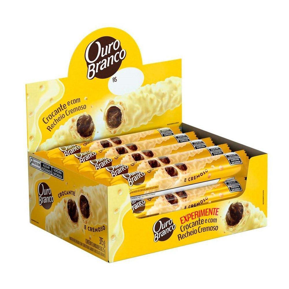 Display Stick Wafer Recheado Ouro Branco 25g - Display 15 Unidades