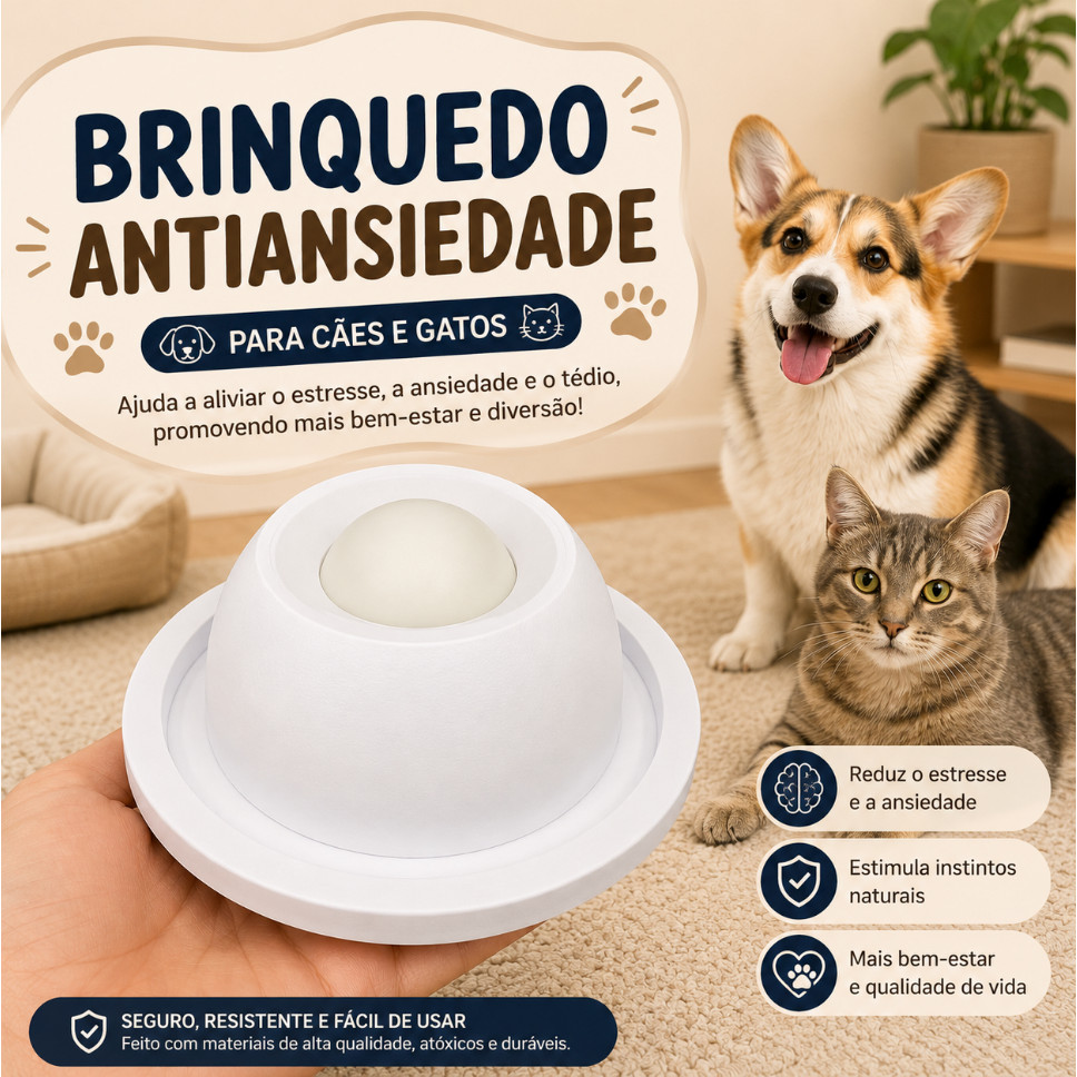 Lambedor Canino Comedouro Iogurte Brinquedo Interativo Alimentador Pet Bola Giratória Anti Ansiedade — imagem 2 de 2