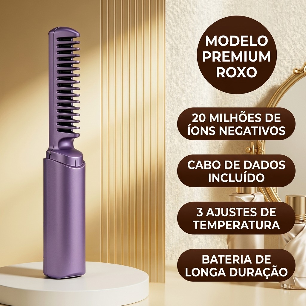 Mini Escova Alisadora Portátil Rapido Aquecimento Escova Elétrica De Cabelo Sem Fio Recarregável Para Dia A Dia