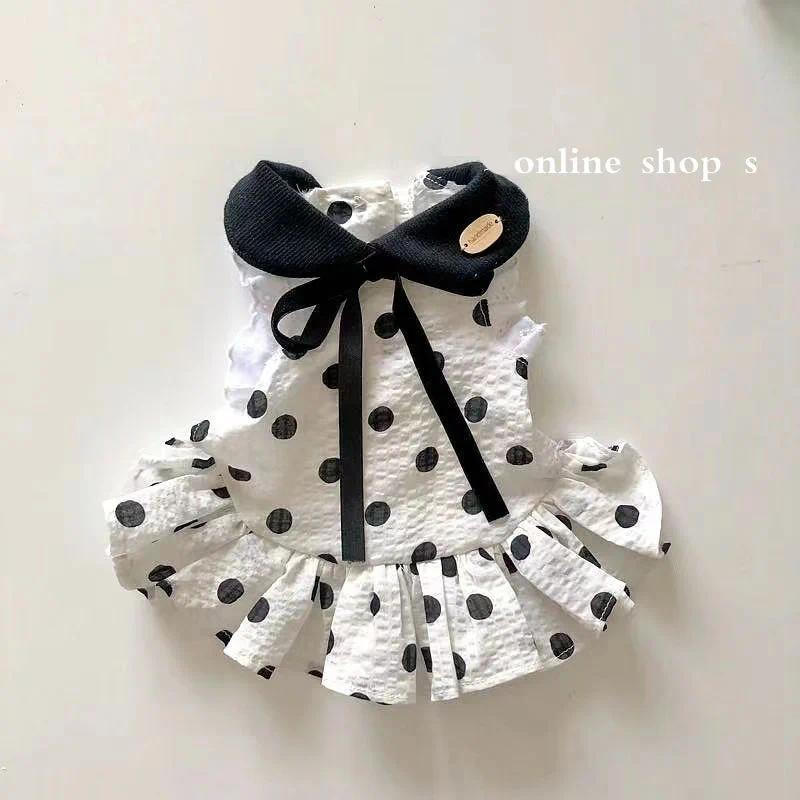 Dot Princesa Vestido De Estimação Roupas Para Cães Gato Impressão Saia Pequeno Chihuahua Verão Preto Branco Respirável P