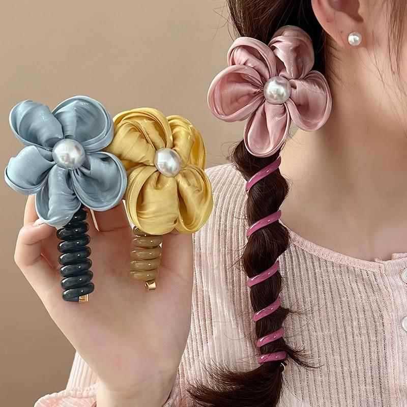 T elegante pérola flor linha telefônica bandana moda francesa anel de cabelo alto valor rabo de cavalo bandana trançado