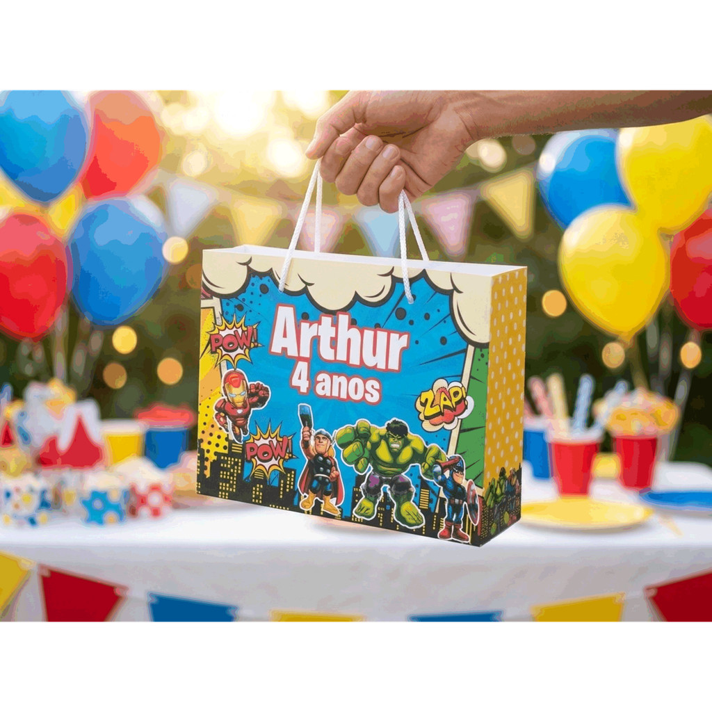Sacolinha G para Festa de aniversário - Tema Vingadores baby Personalizada com NOME E IDADE -Lembrancinha -Pegue e monte