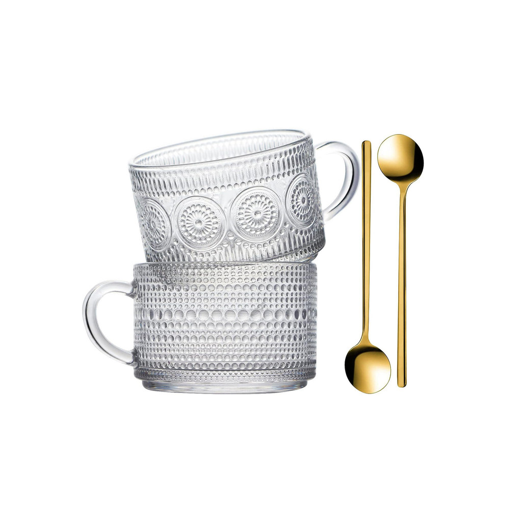 Tigela de café da manhã de aveia em relevo, alça de Metal de alto valor, copo de vidro, grande capacidade, adequado para
