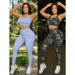 Kit 2 Conjuntos Calça E Top Roupas De Academia Fit
