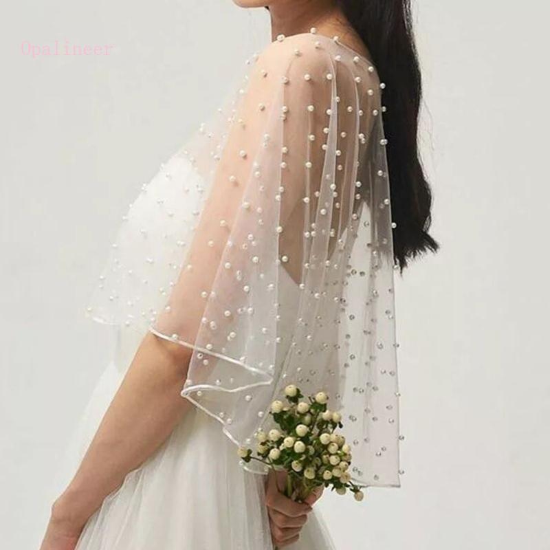 Opalineer Capa De Renda De Casamento Feminina Com Contas De Pérola Encolhe Vestido Para Jaqueta