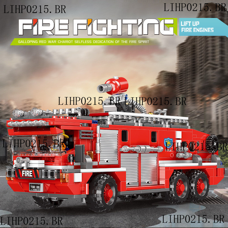 750 peças de blocos de montar Lego, montagem de modelo de caminhão de bombeiros grande, decoração de veículo de engenhar